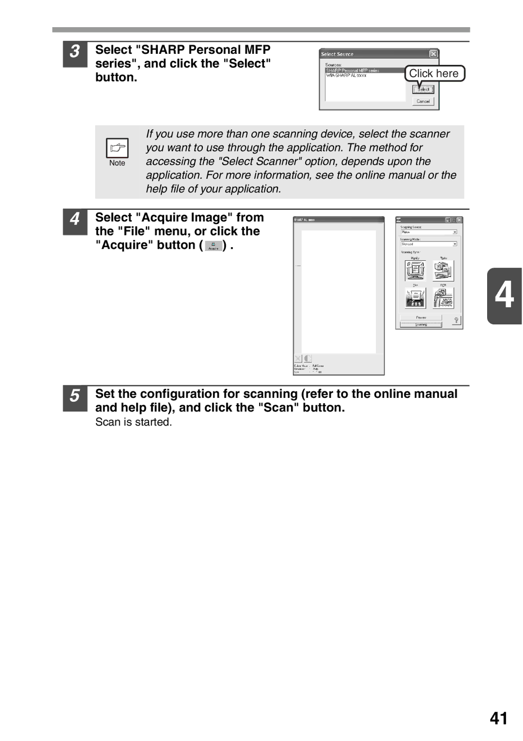 Sharp AL-1553, AL-1555, AL-1552 operation manual Select Sharp Personal MFP Series, and click the Select, Button 