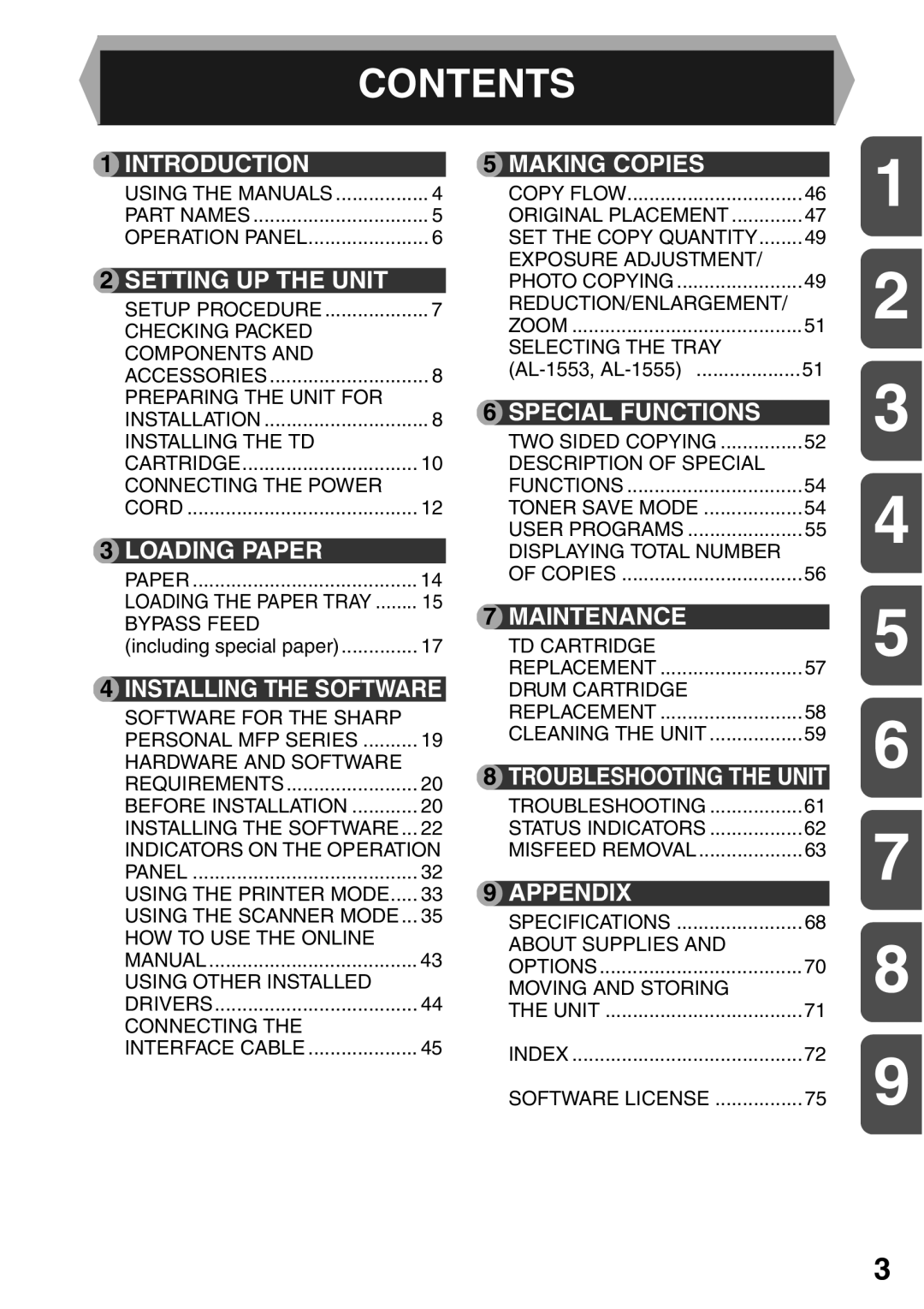 Sharp AL-1552, AL-1555, AL-1553 operation manual Contents 