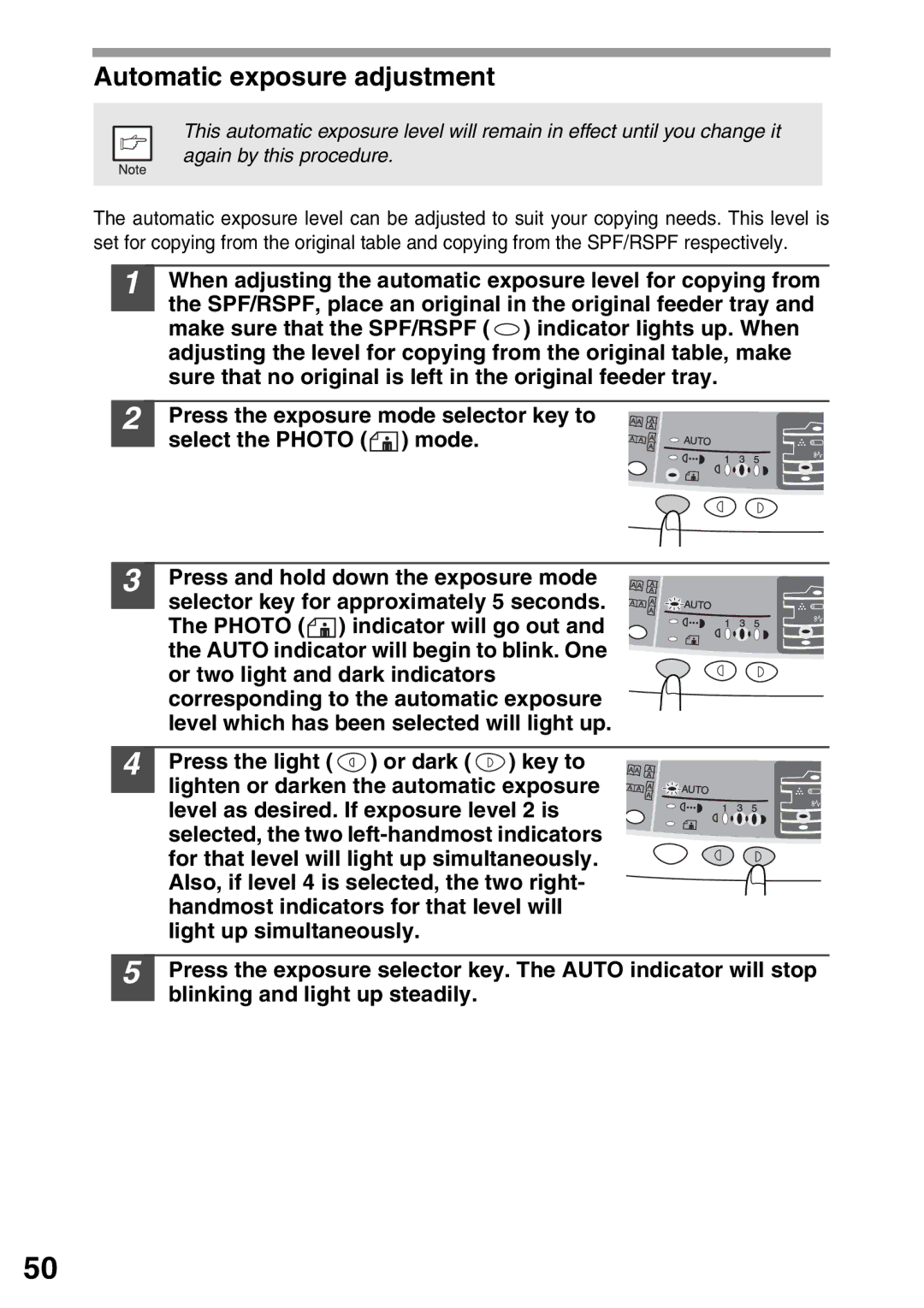 Sharp AL-1553, AL-1555, AL-1552 operation manual Automatic exposure adjustment 