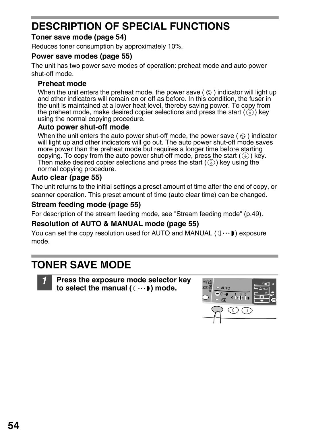 Sharp AL-1552, AL-1555, AL-1553 operation manual Description of Special Functions, Toner Save Mode 