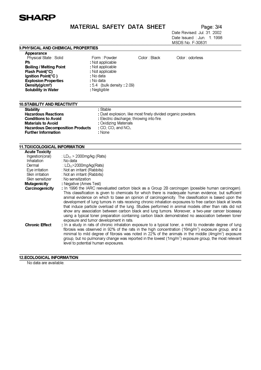 Sharp AL-1553, AL-1555, AL-1552 operation manual Ecological Information 