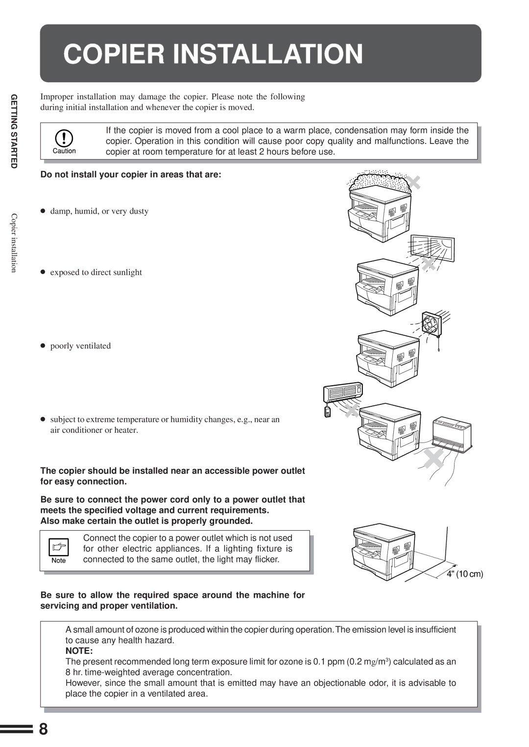 Sharp AL-1600 operation manual Copier Installation, Do not install your copier in areas that are 