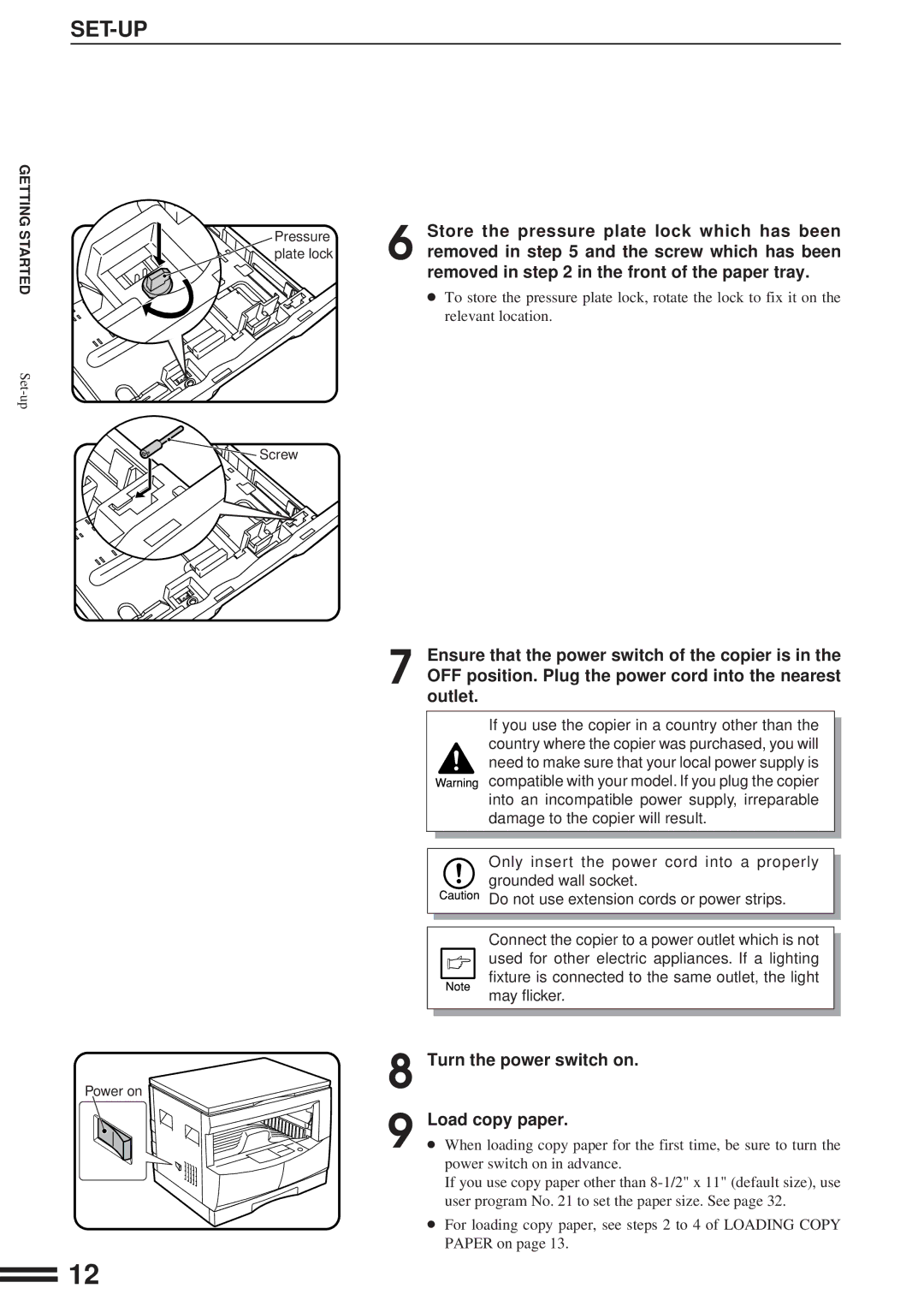 Sharp AL-1600 operation manual Set-Up, Turn the power switch on Load copy paper 