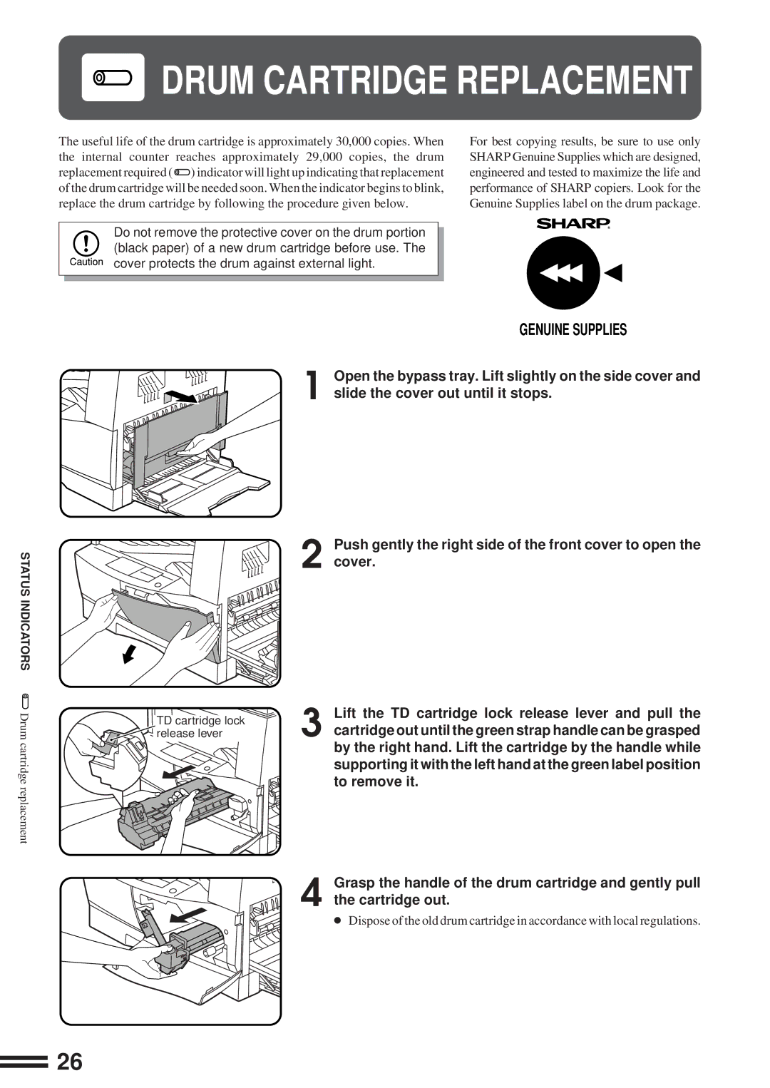 Sharp AL-1600 operation manual Lift the TD cartridge lock release lever and pull, To remove it 