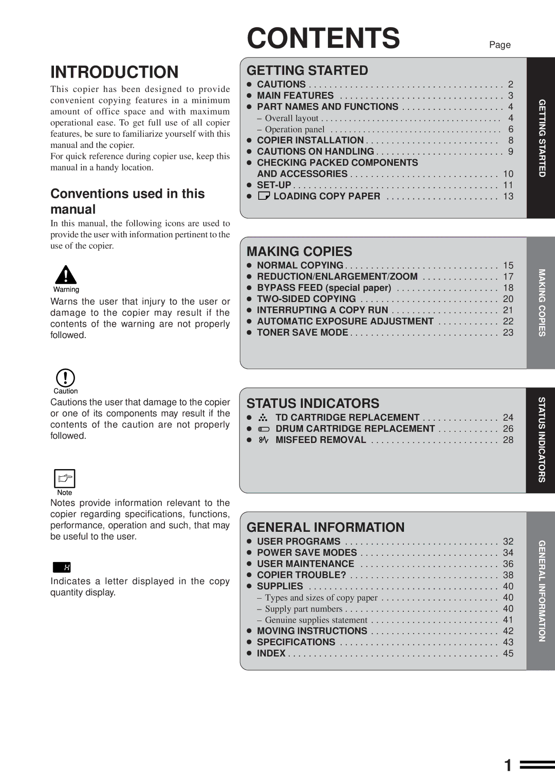 Sharp AL-1600 operation manual Contents 