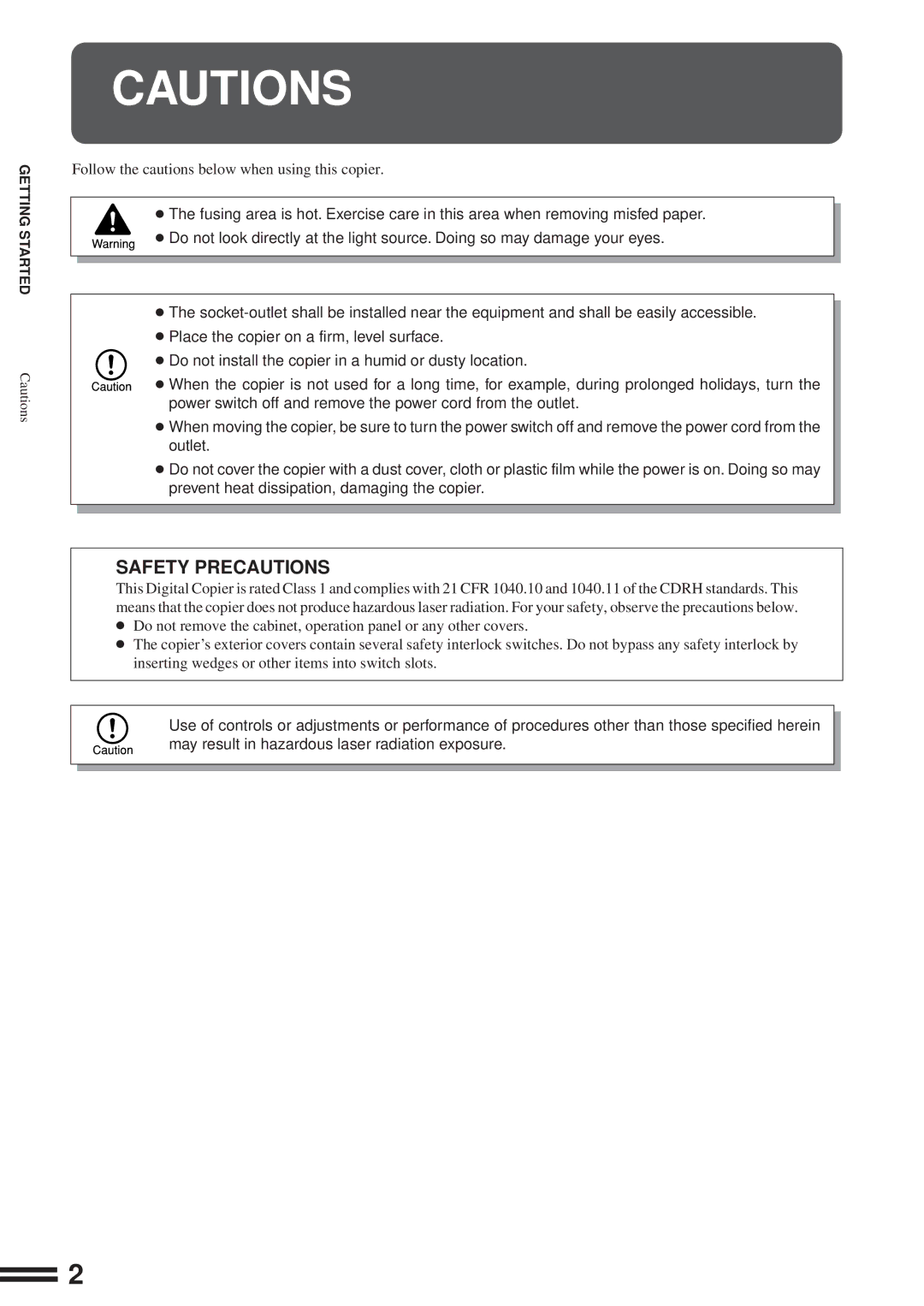 Sharp AL-1600 operation manual Safety Precautions 