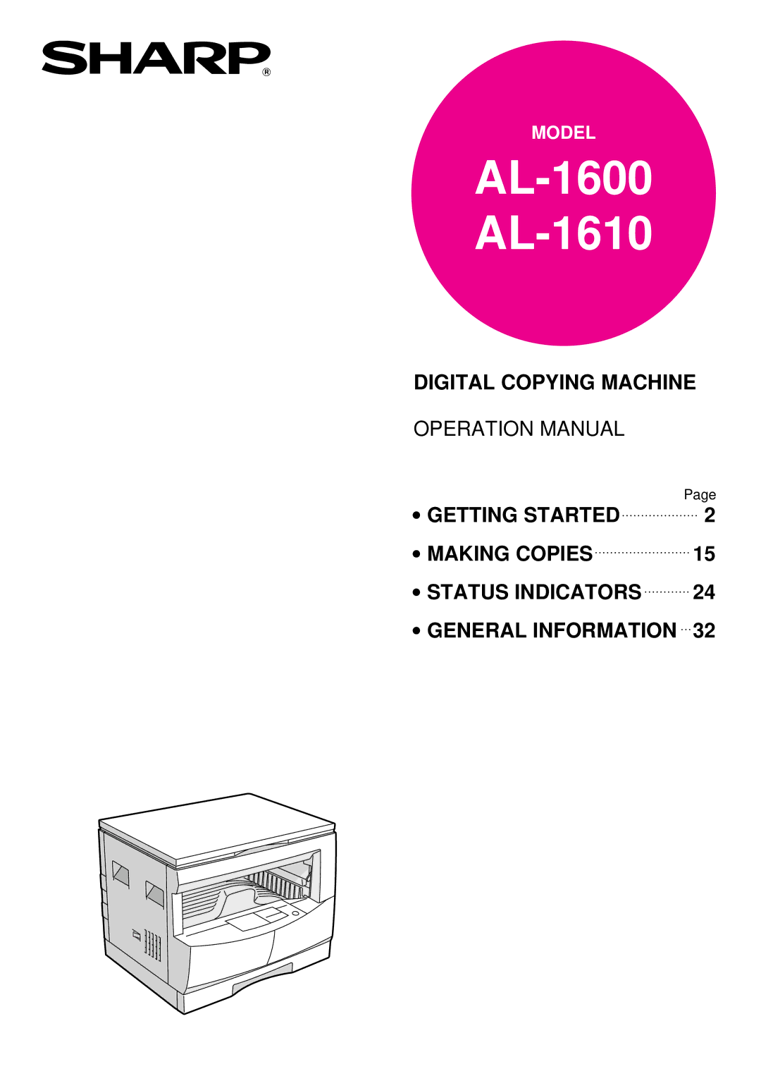 Sharp operation manual AL-1600 AL-1610 