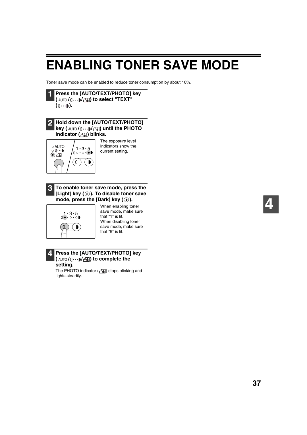 Sharp AL-1633, AL-1644 operation manual Enabling Toner Save Mode, When enabling toner, Save mode, make sure 