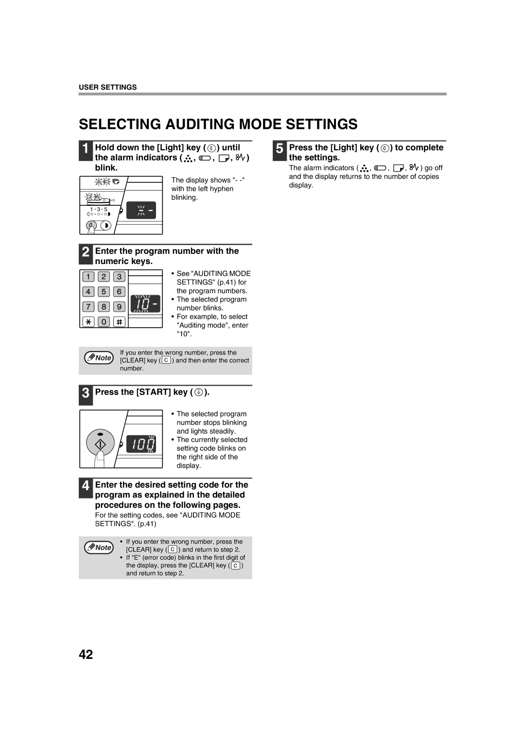 Sharp AL-1644, AL-1633 Selecting Auditing Mode Settings, For the setting codes, see Auditing Mode SETTINGS. p.41 