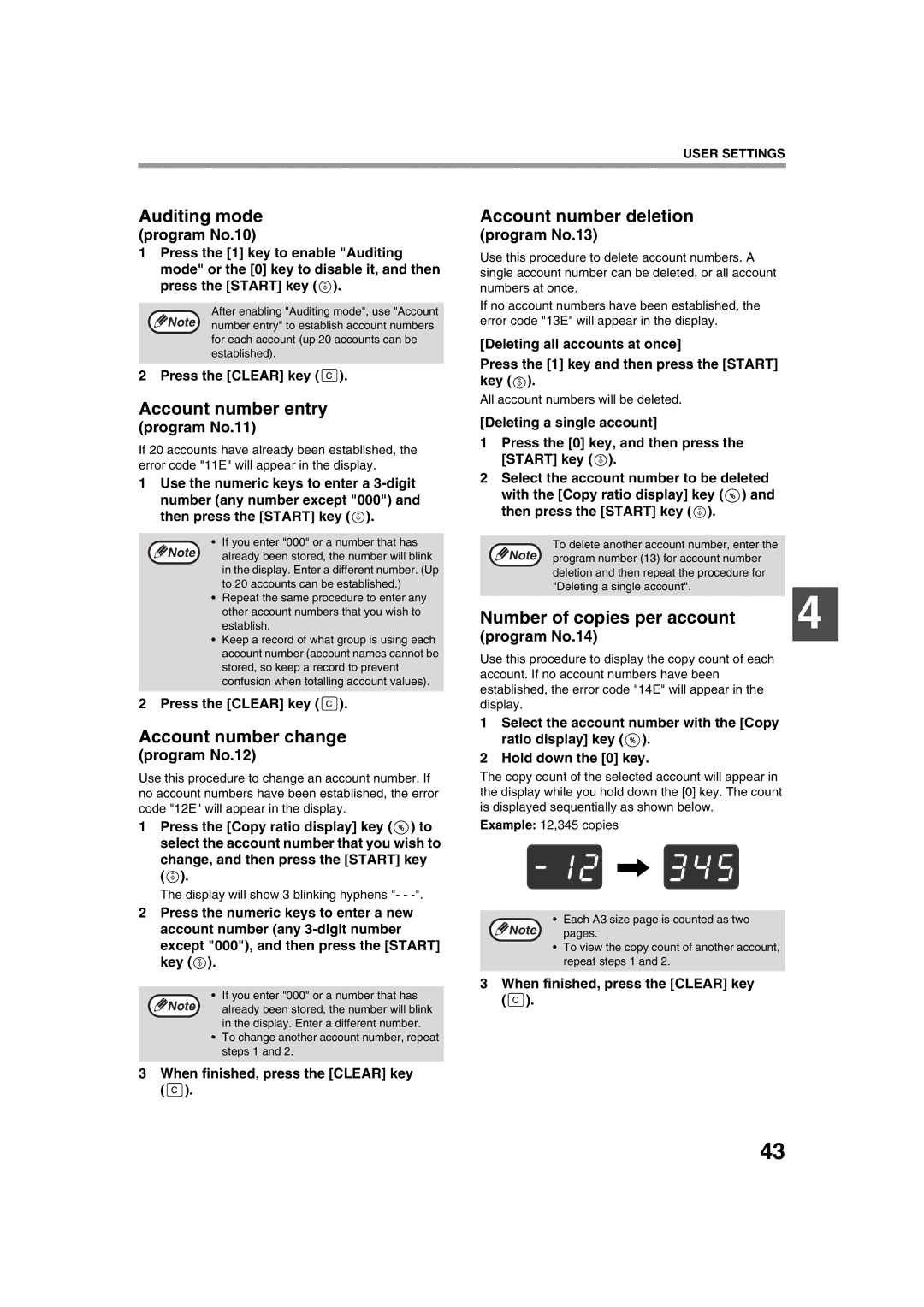 Sharp AL-1633, AL-1644 operation manual Auditing mode, Account number entry, Account number change, Account number deletion 