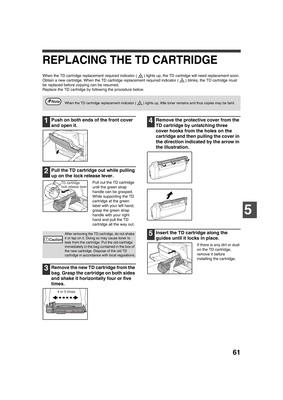 Sharp AL-1633, AL-1644 operation manual Replacing the TD Cartridge 