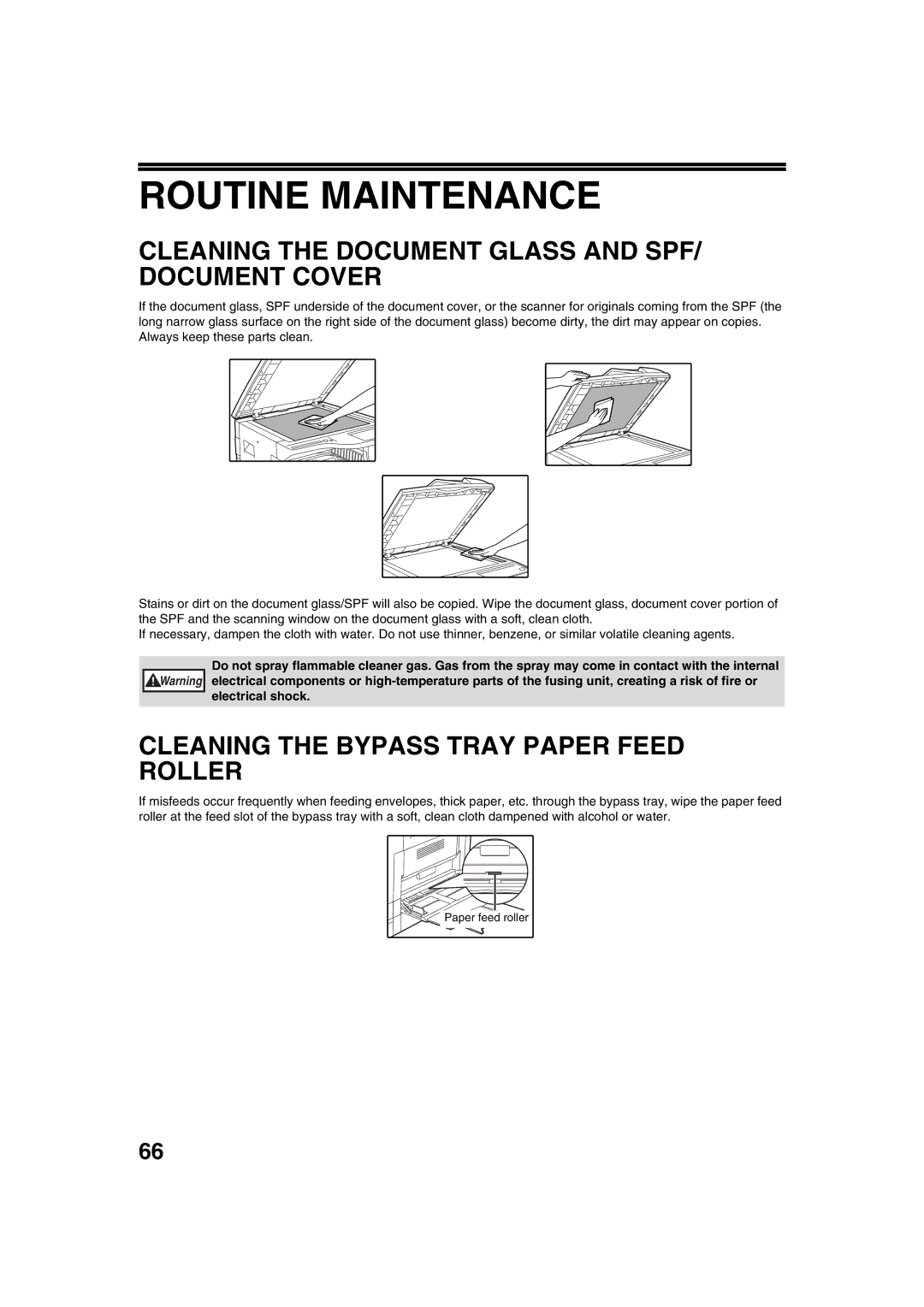 Sharp AL-1644, AL-1633 operation manual Routine Maintenance, Cleaning the Document Glass and SPF/ Document Cover 