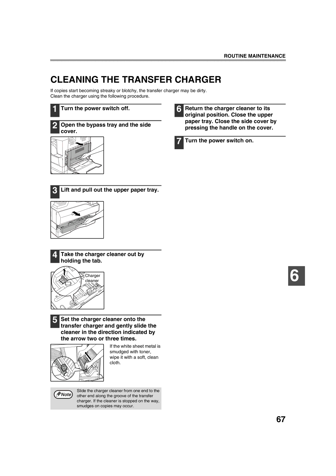 Sharp AL-1633, AL-1644 operation manual Cleaning the Transfer Charger 