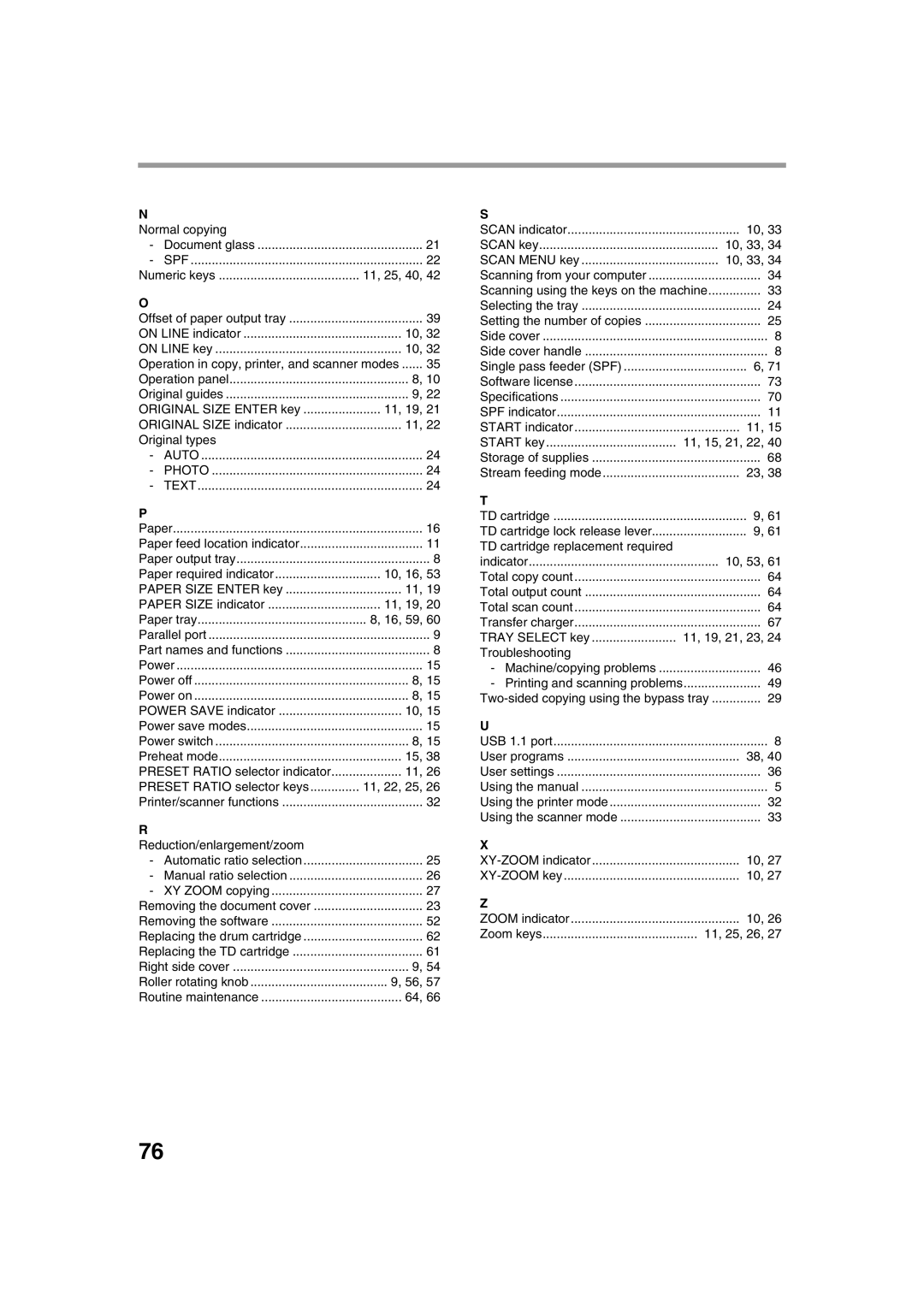 Sharp AL-1644 Normal copying, 11, 25, 40, Operation in copy, printer, and scanner modes, 11, 19, Original types, 10, 16 