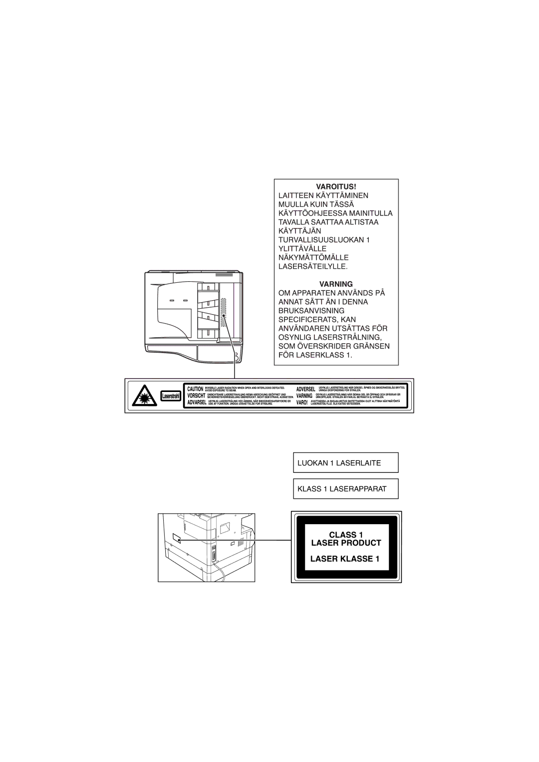 Sharp AL-1644, AL-1633 operation manual Class Laser Product Laser Klasse 