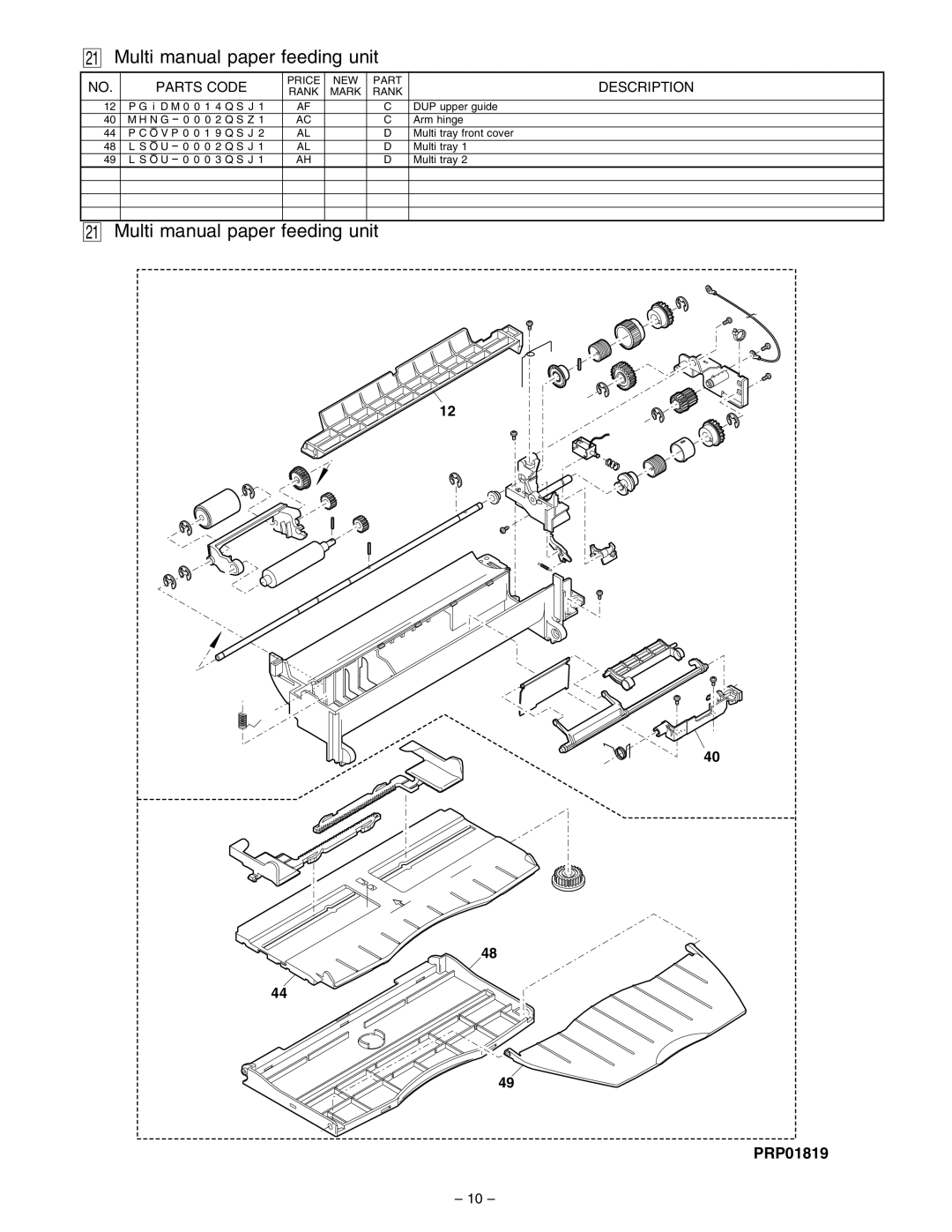 Sharp AL-1641CS, AL-1645CS service manual Multi manual paper feeding unit 