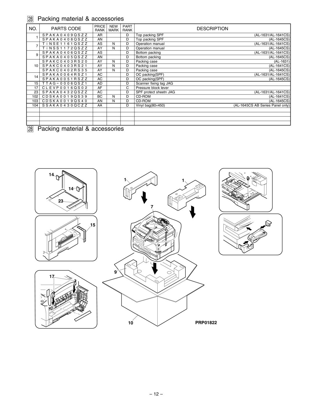 Sharp AL-1641CS, AL-1645CS service manual Packing material & accessories 