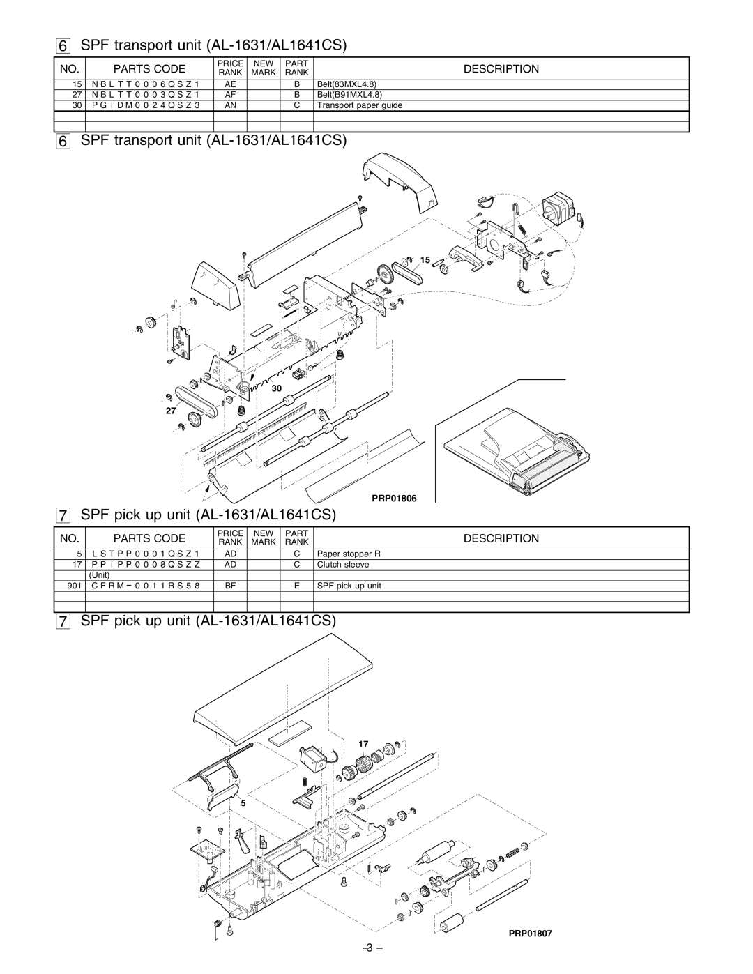 Sharp AL-1645CS, AL-1641CS service manual SPF transport unit AL-1631/AL1641CS, SPF pick up unit AL-1631/AL1641CS 