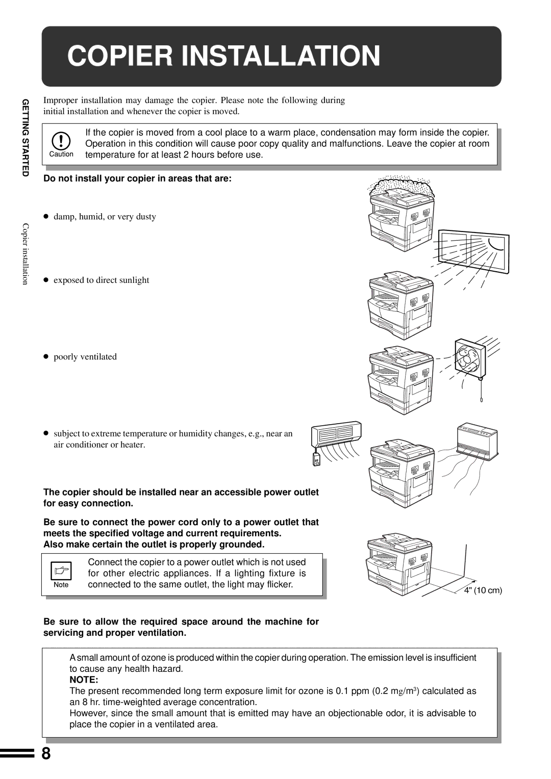 Sharp AL-1650 operation manual Copier Installation, Do not install your copier in areas that are 