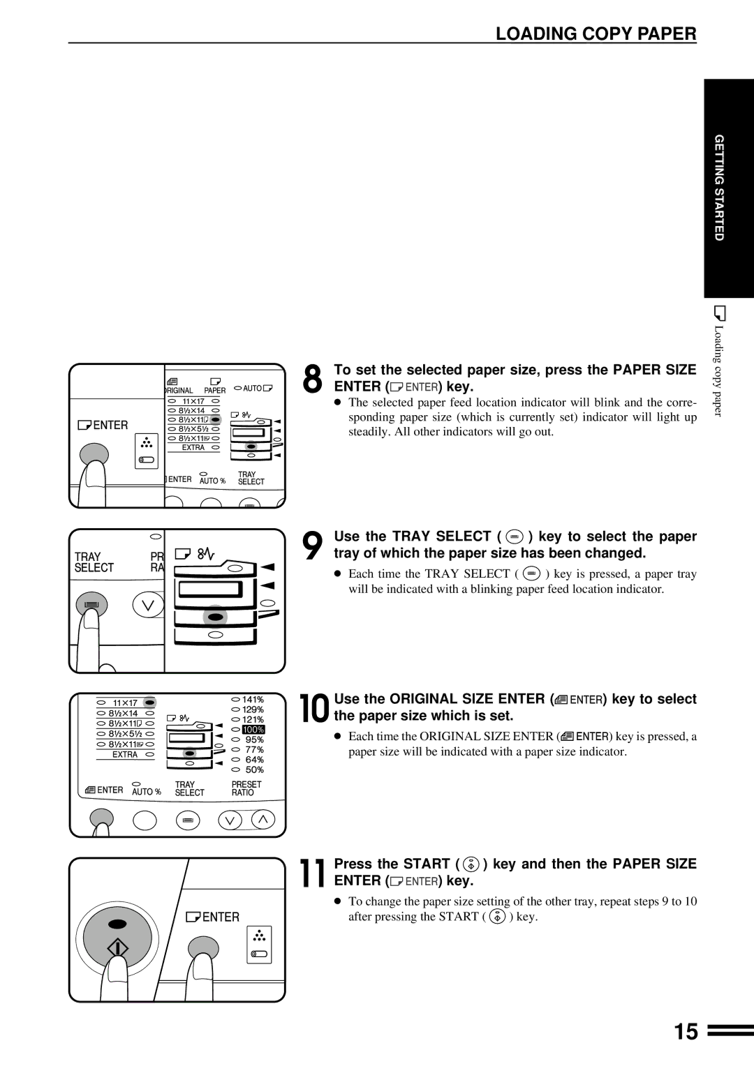 Sharp AL-1650 operation manual Press the Start key and then the Paper Size 11ENTER key 