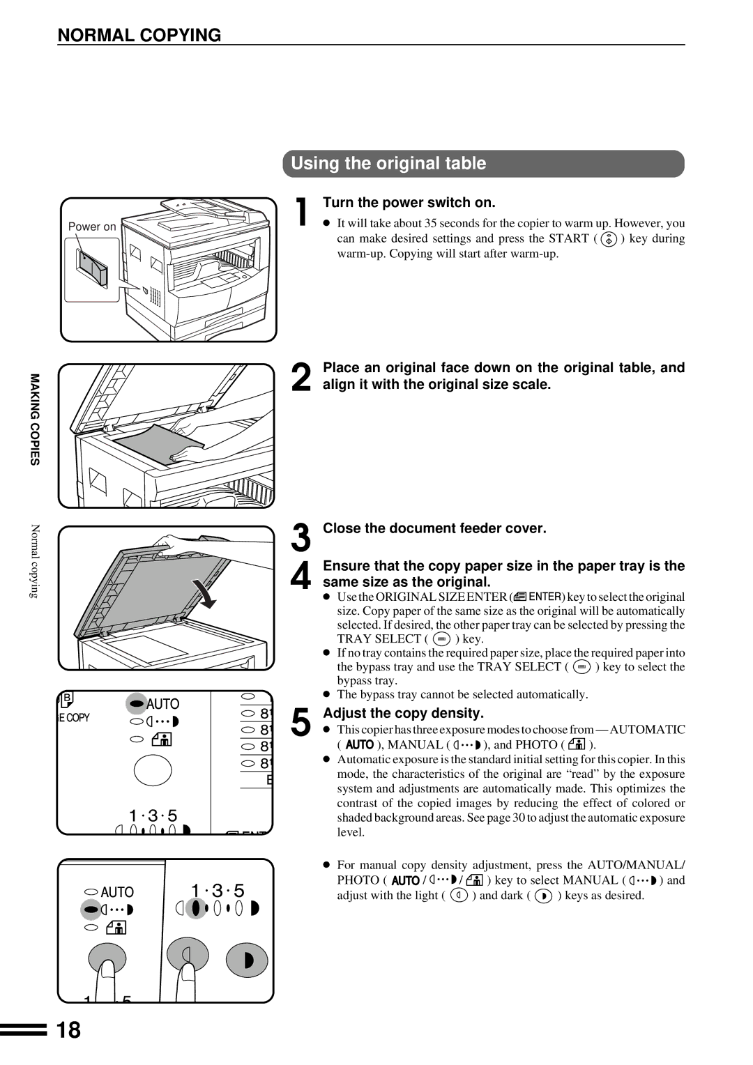 Sharp AL-1650 operation manual Using the original table 