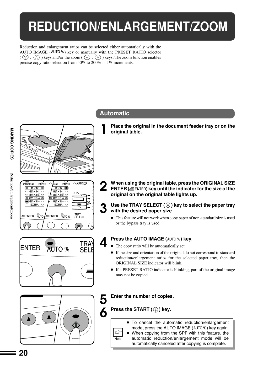 Sharp AL-1650 operation manual Reduction/Enlargement/Zoom, Automatic, Press the Auto Image Key 