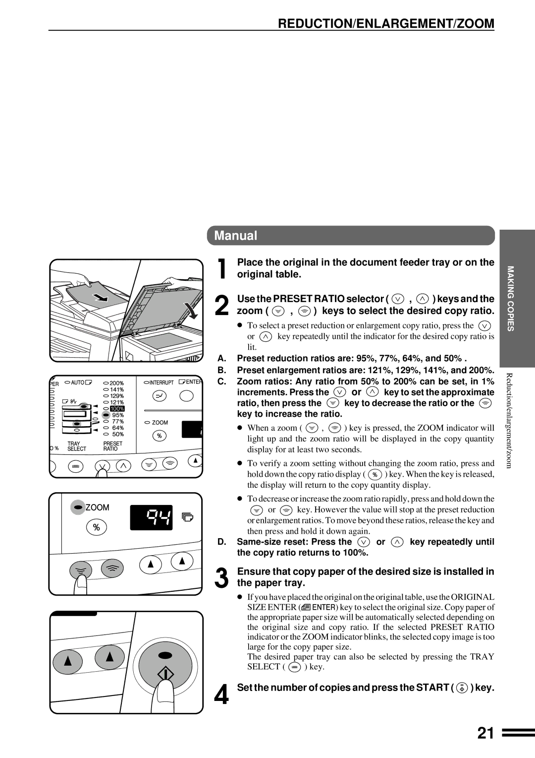 Sharp AL-1650 operation manual Reduction/Enlargement/Zoom, Manual 