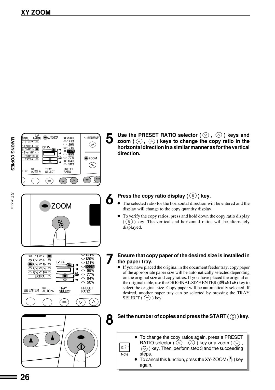 Sharp AL-1650 operation manual XY Zoom, Set the number of copies and press the Start key 