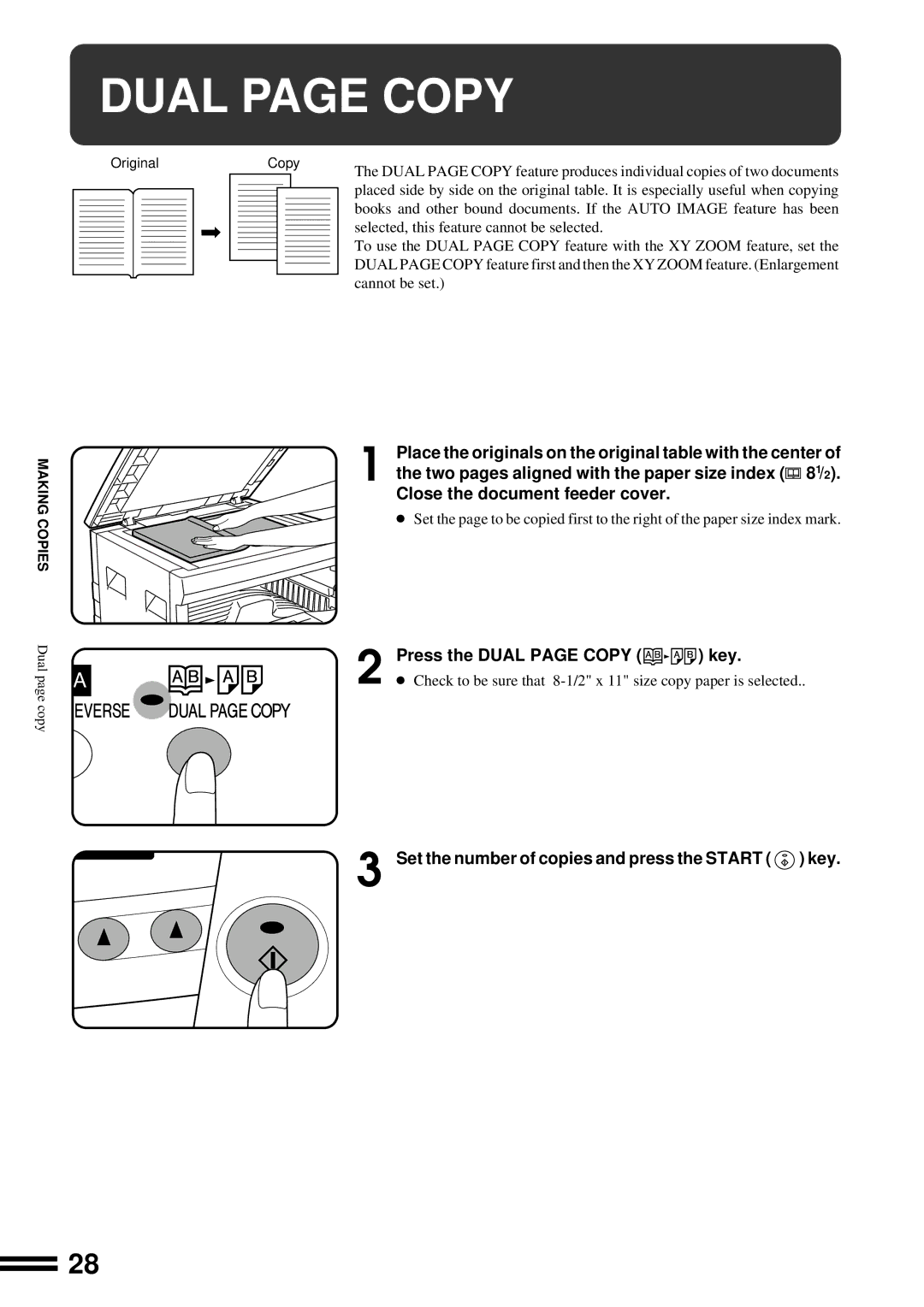 Sharp AL-1650 operation manual Press the Dual page Copy key 