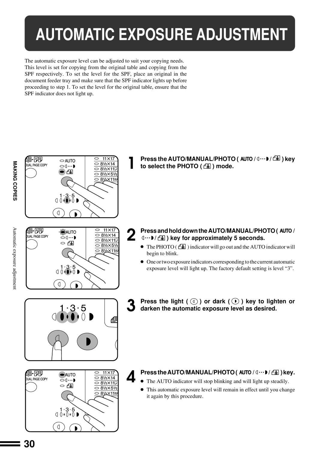 Sharp AL-1650 operation manual Automatic Exposure Adjustment 