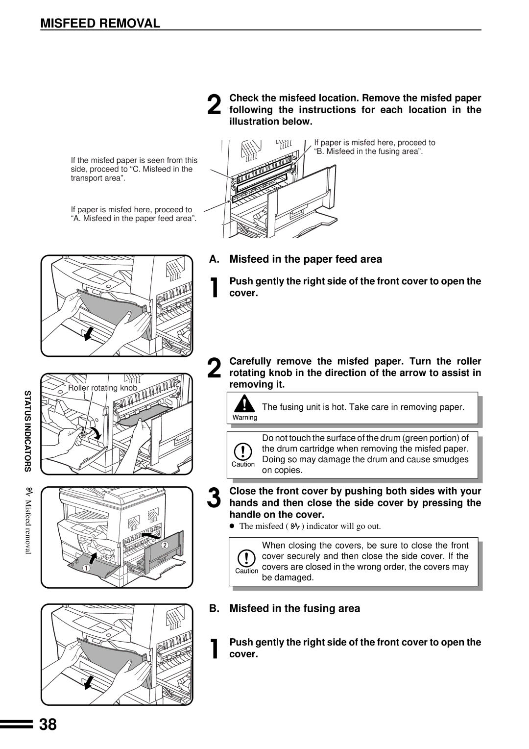 Sharp AL-1650 operation manual Removing it, Push gently the right side of the front cover to open Cover 