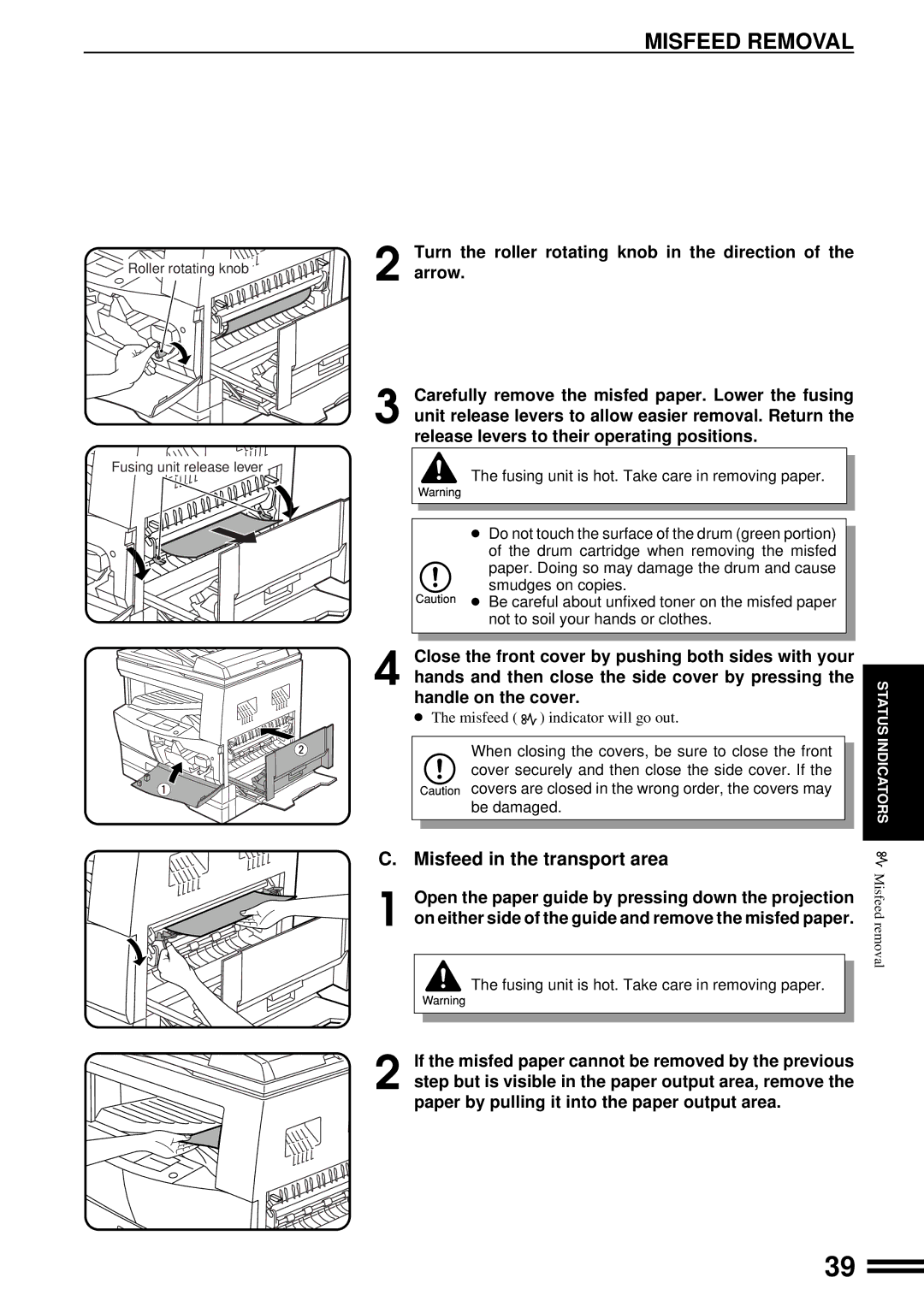 Sharp AL-1650 operation manual Open the paper guide by pressing down the projection 