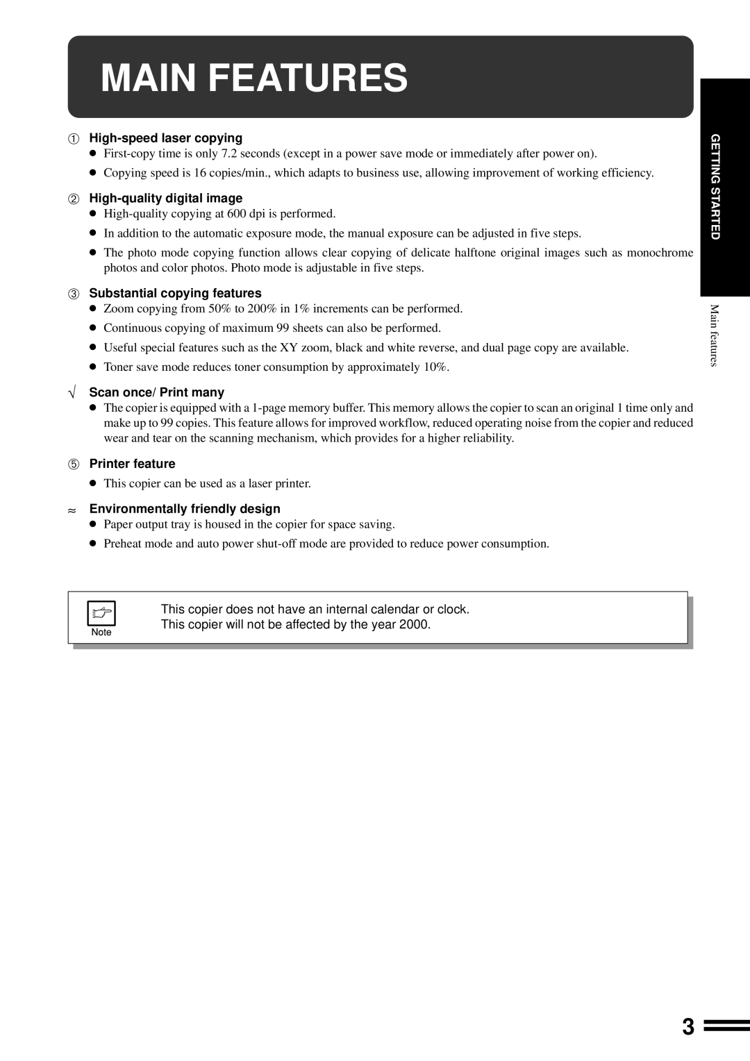 Sharp AL-1650 operation manual Main Features 