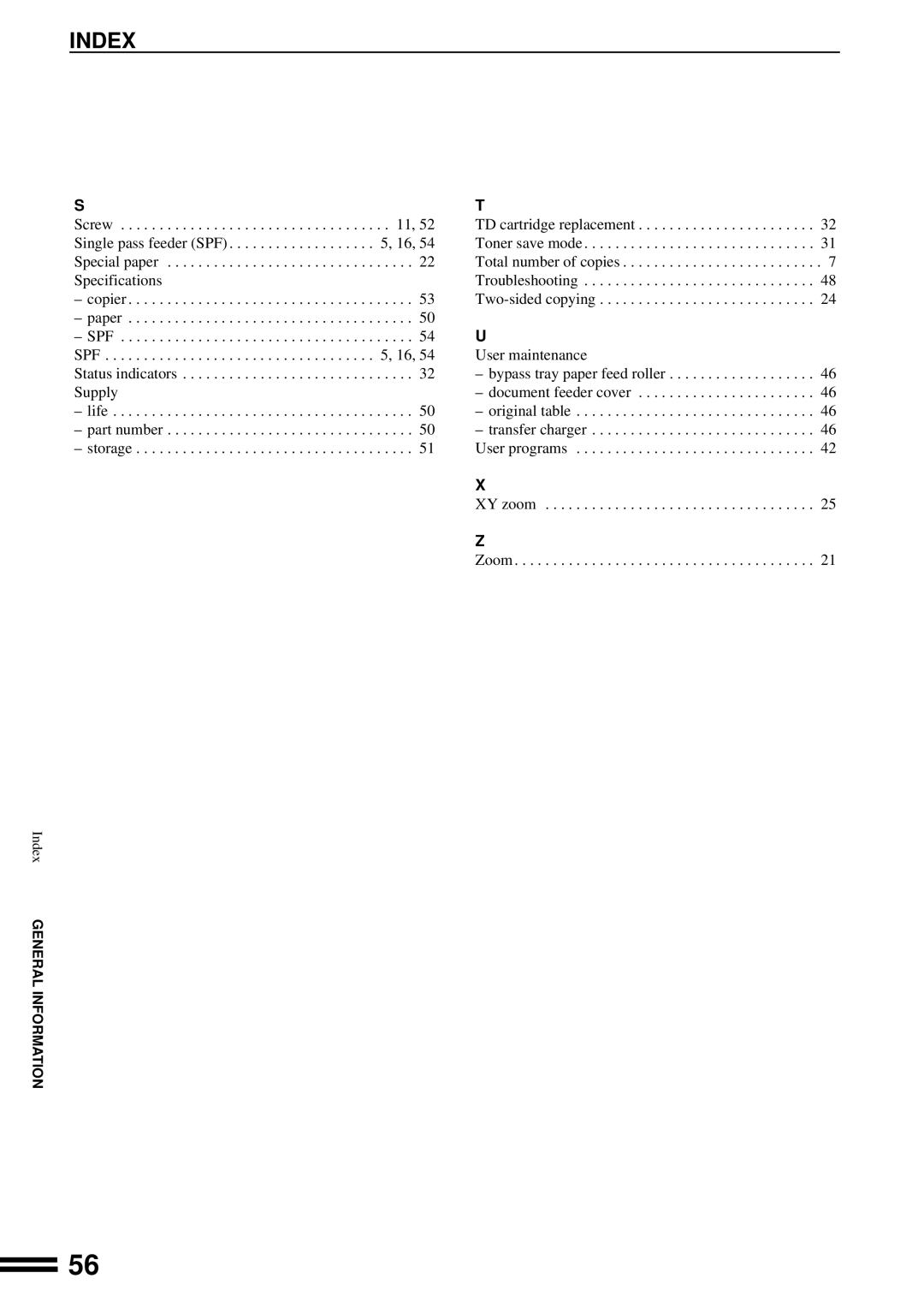 Sharp AL-1650 operation manual Index 