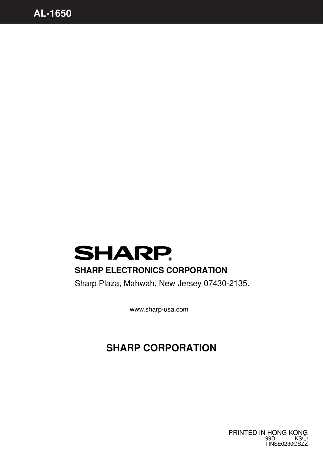 Sharp AL-1650 operation manual Sharp Corporation 