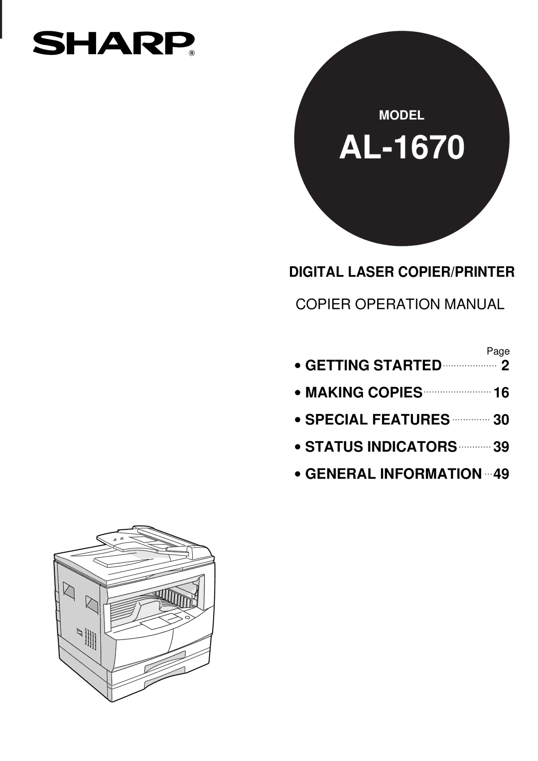 Sharp AL-1670 operation manual 