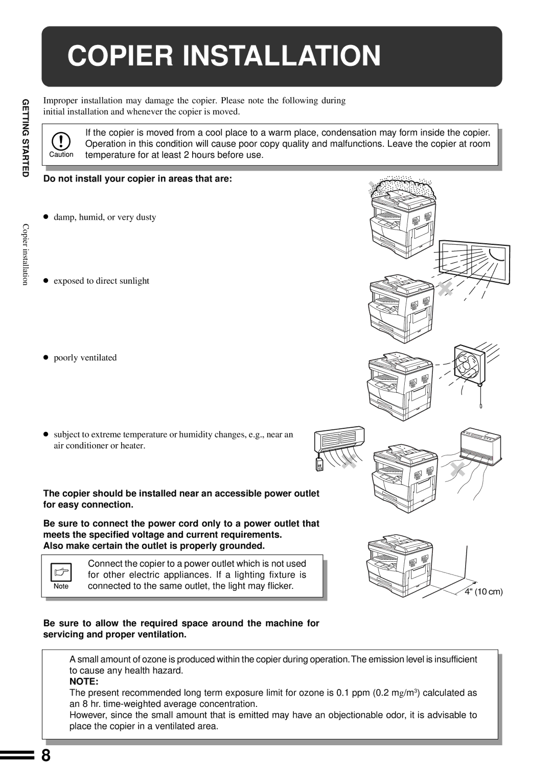 Sharp AL-1670 operation manual Copier Installation, Do not install your copier in areas that are 