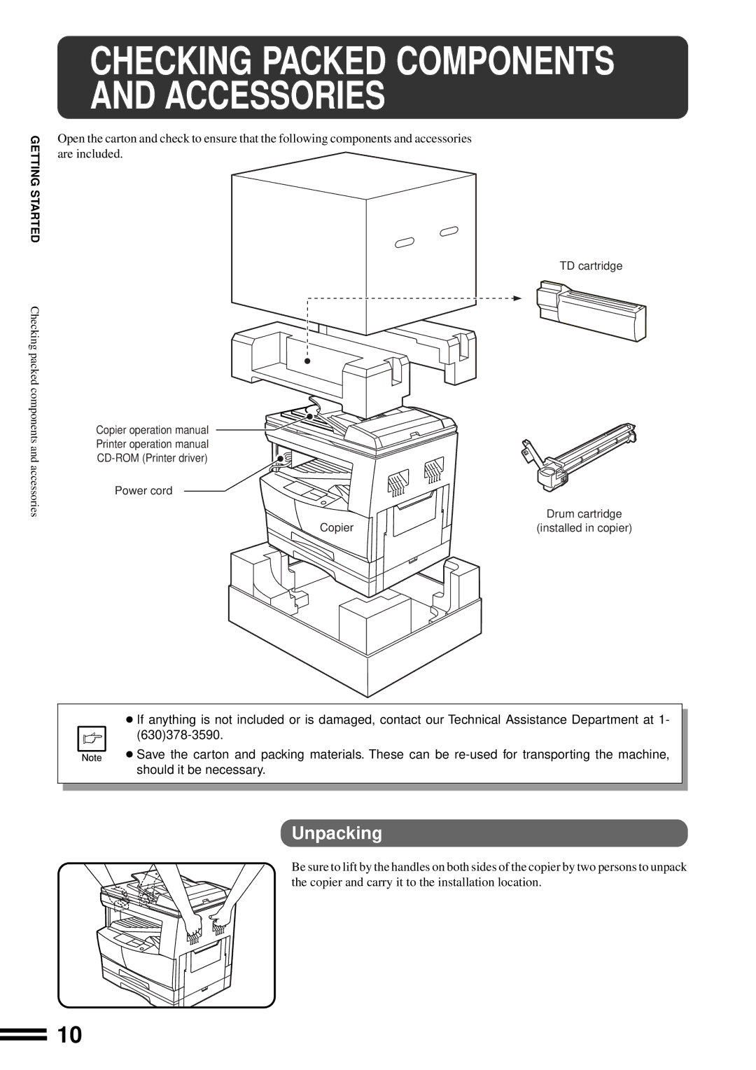 Sharp AL-1670 operation manual Checking Packed Components and Accessories, Unpacking 