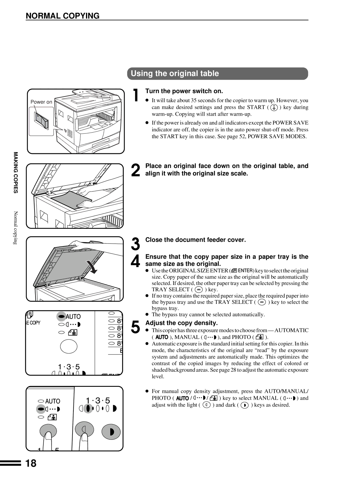 Sharp AL-1670 operation manual Using the original table, Adjust the copy density 