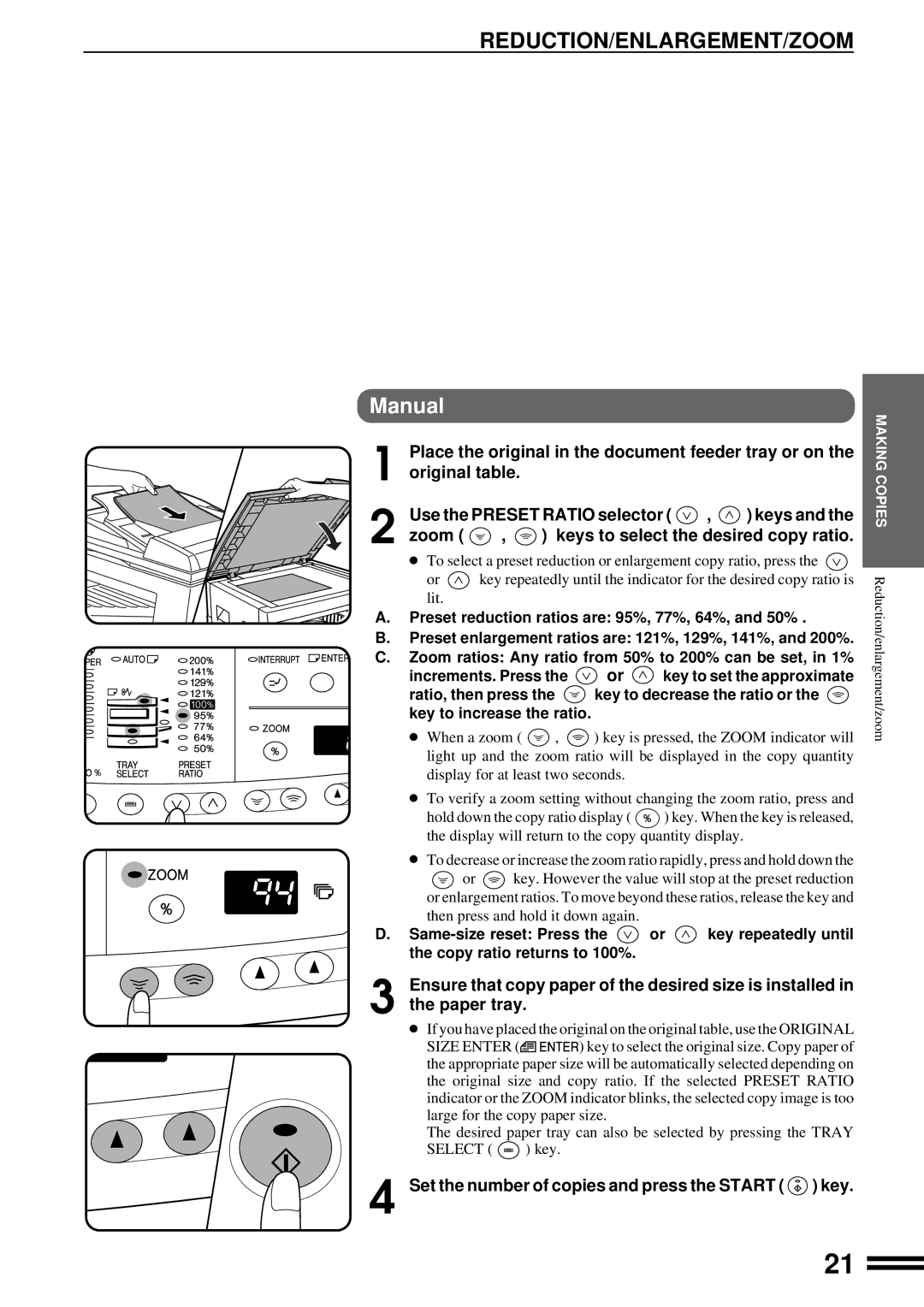 Sharp AL-1670 operation manual Reduction/Enlargement/Zoom, Manual 