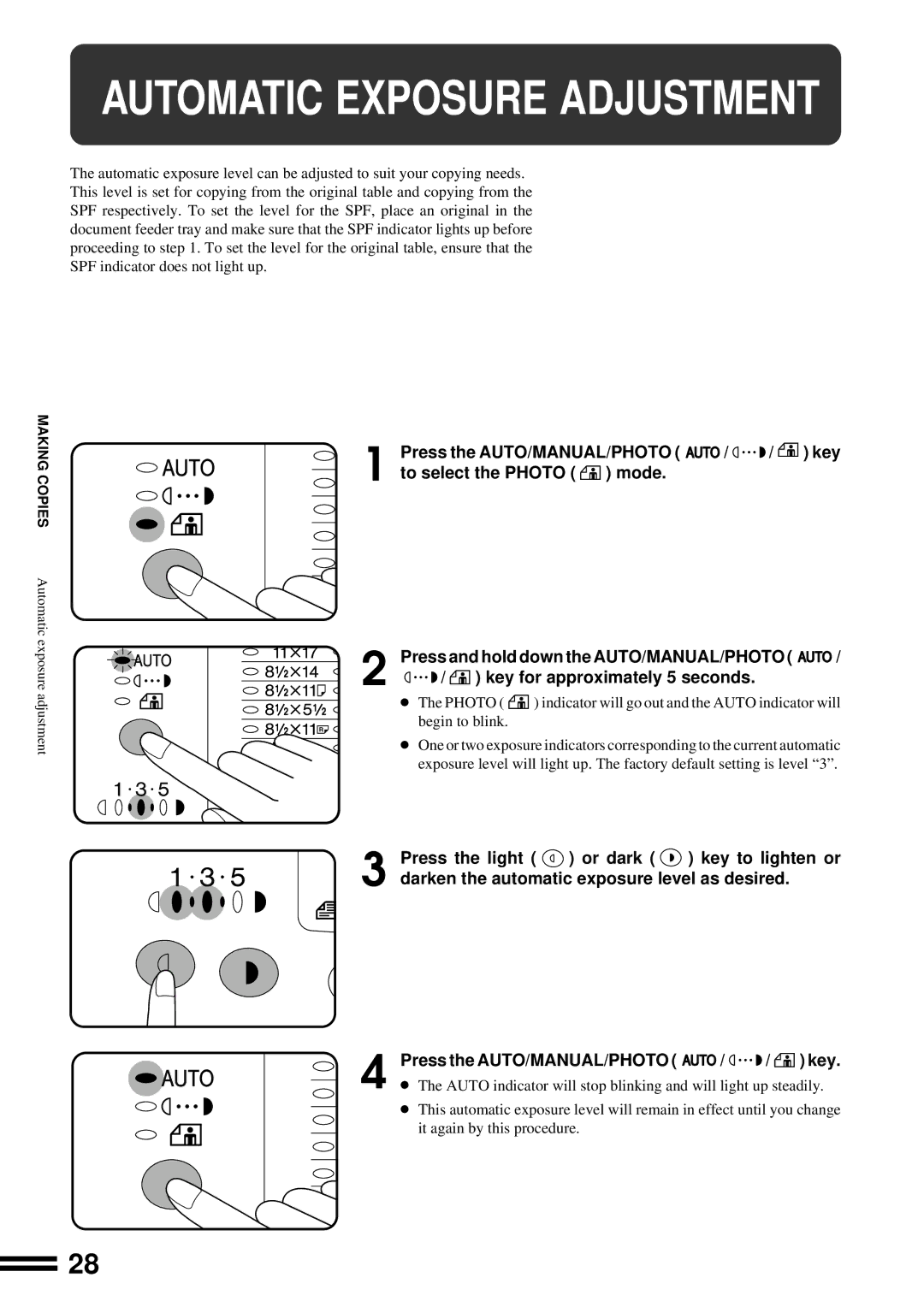 Sharp AL-1670 operation manual Automatic Exposure Adjustment 