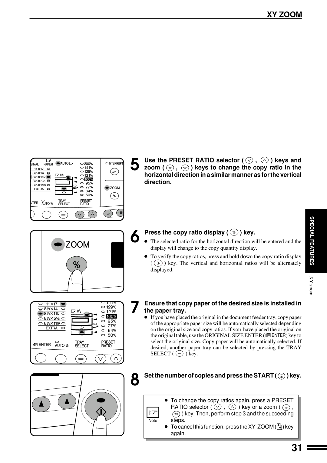 Sharp AL-1670 operation manual XY Zoom, Set the number of copies and press the Start key 