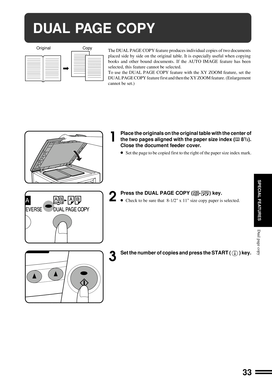 Sharp AL-1670 operation manual Press the Dual page Copy key 