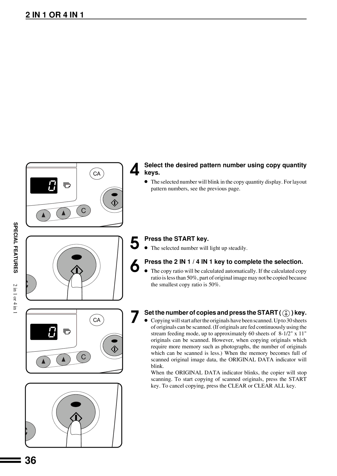 Sharp AL-1670 operation manual Select the desired pattern number using copy quantity keys 