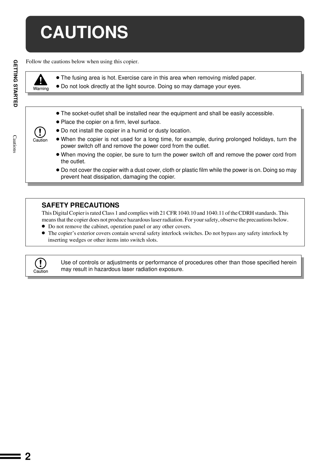 Sharp AL-1670 operation manual Safety Precautions 