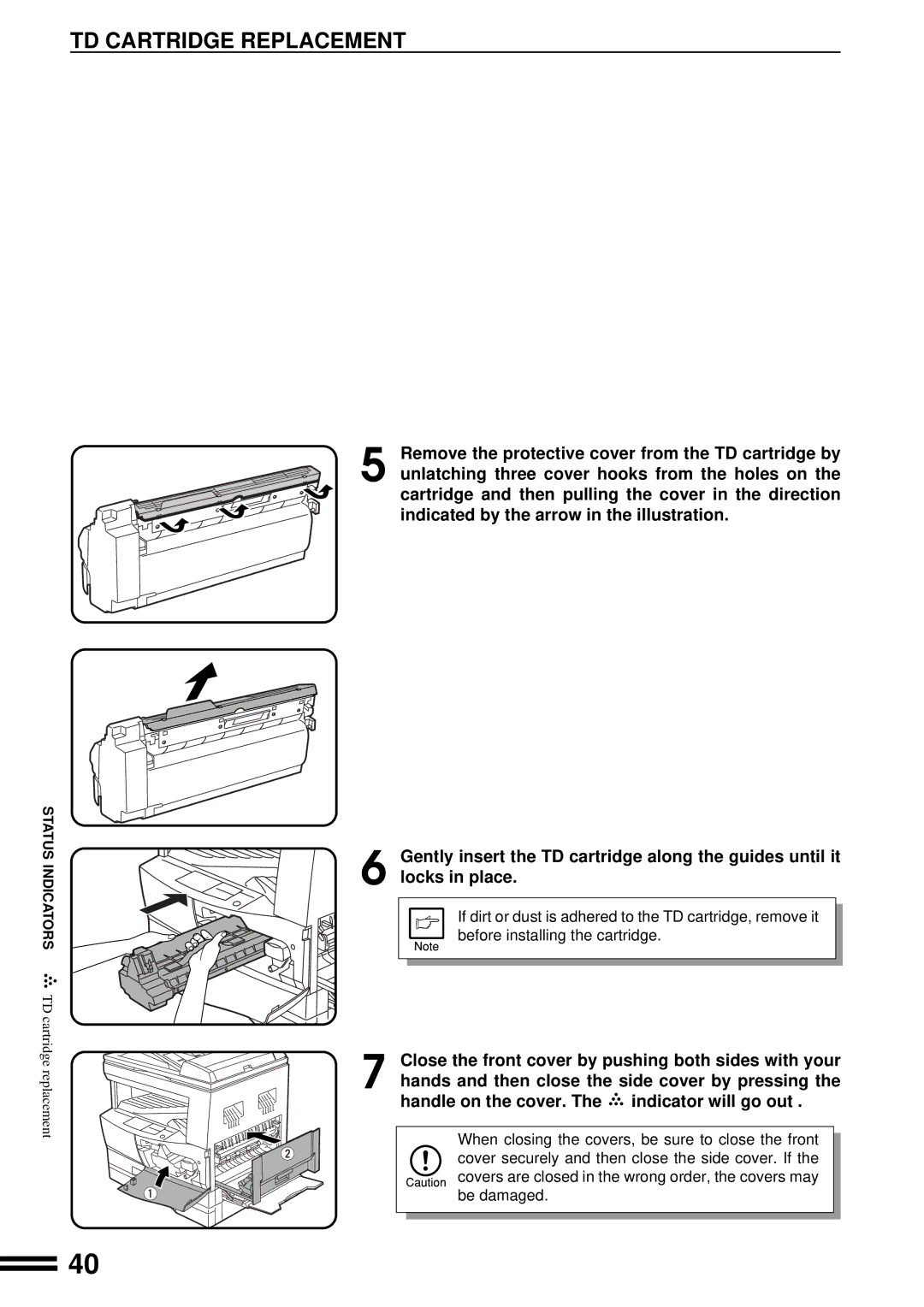 Sharp AL-1670 operation manual TD Cartridge Replacement 