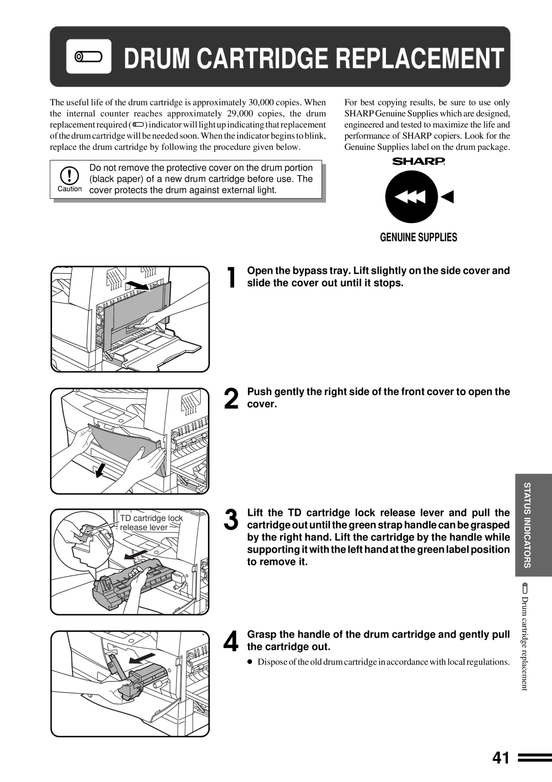 Sharp AL-1670 operation manual Drum Cartridge Replacement 