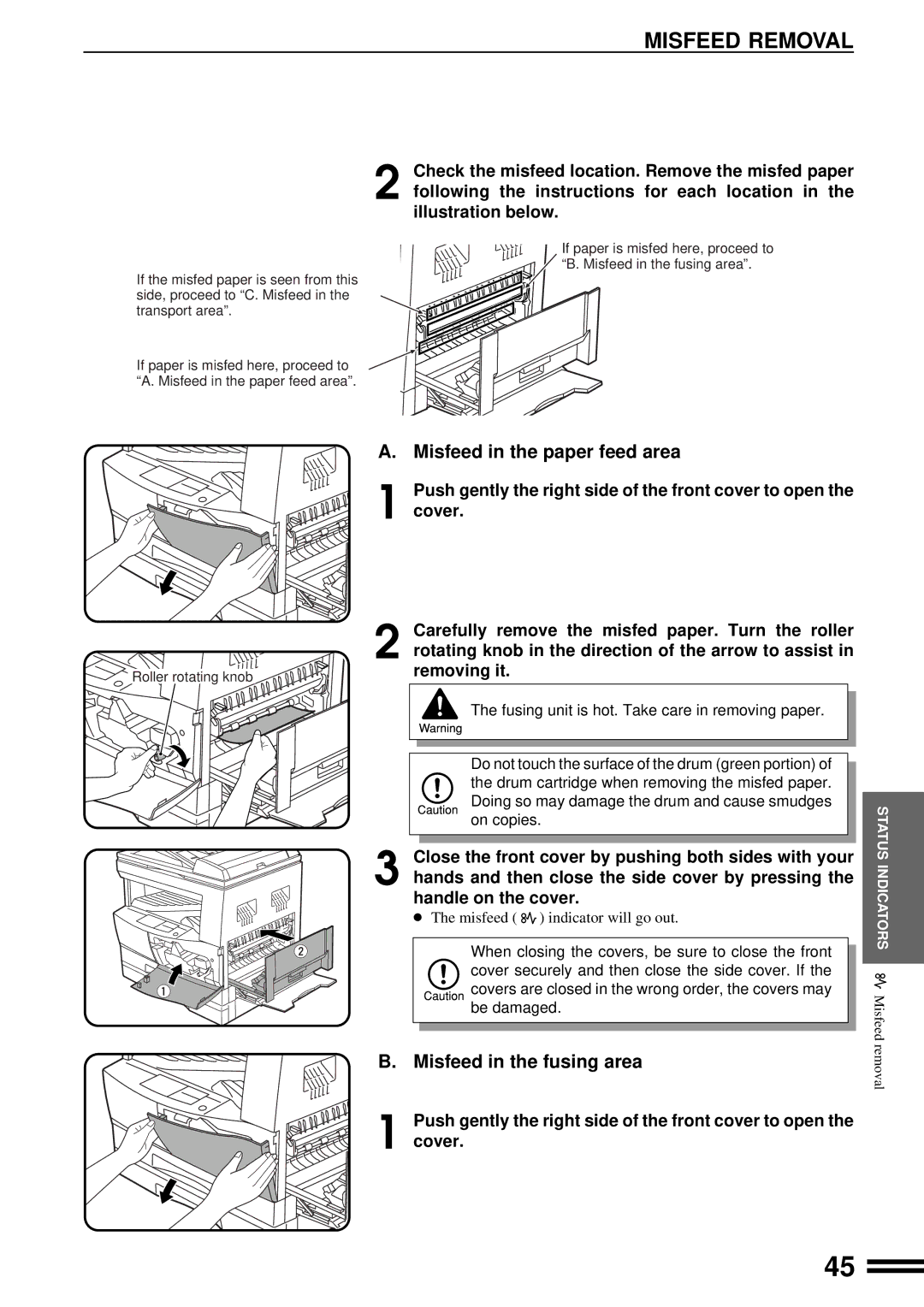 Sharp AL-1670 operation manual Removing it, Push gently the right side of the front cover to open Cover 