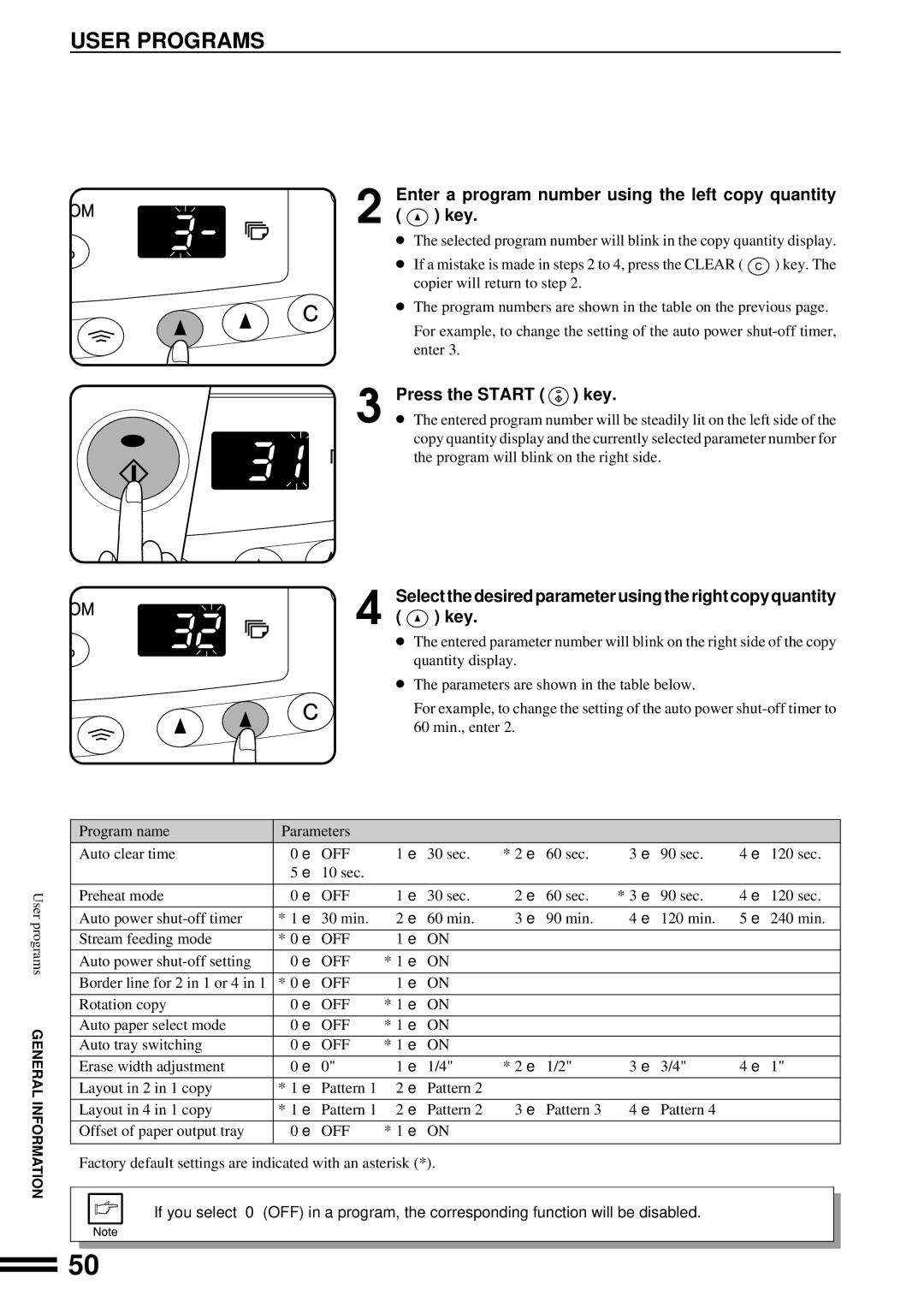 Sharp AL-1670 operation manual User Programs, Enter a program number using the left copy quantity Key 