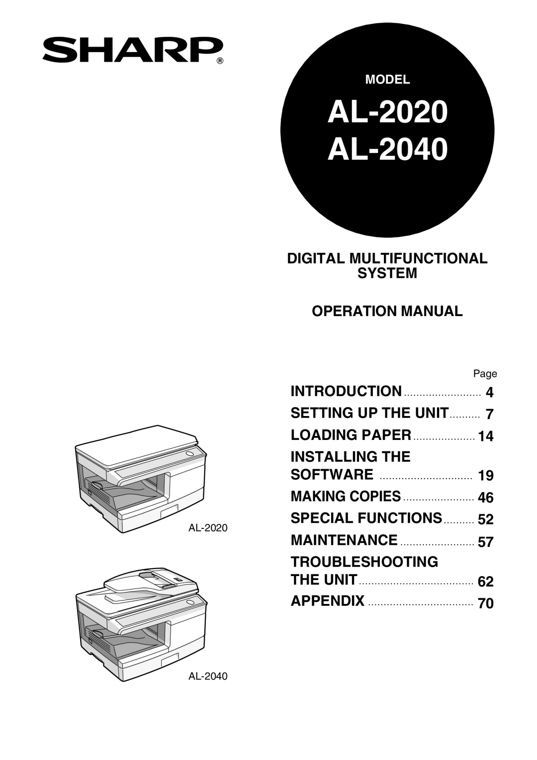 Sharp operation manual AL-2020 AL-2040 